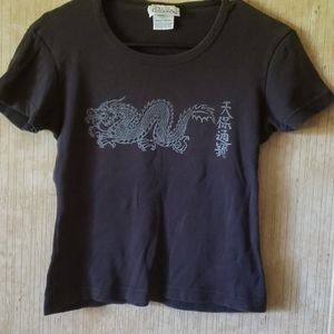 Vintage black tshirt w/ silver Chinese dragon